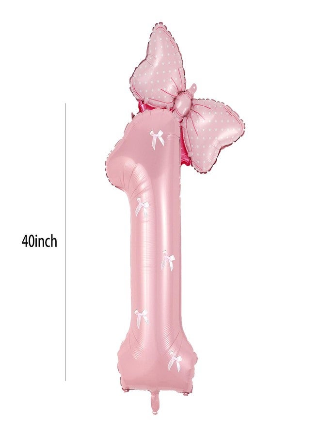 PLAP Birthday Number Balloon Bow Happy Birthday Number Balloon Decoration(Pink number 1) - Image 2